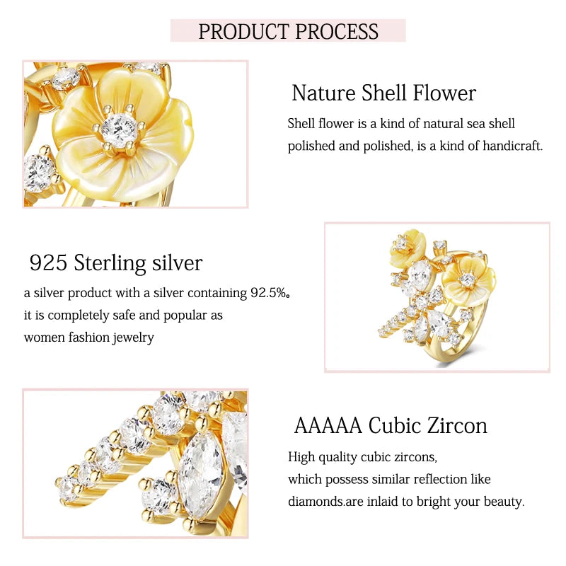 Laya 925 Sterling Silver Summer Hot Style High Quality Zircon Natural Shell Flower Dragonfly Ring For Women Luxury Jewelry