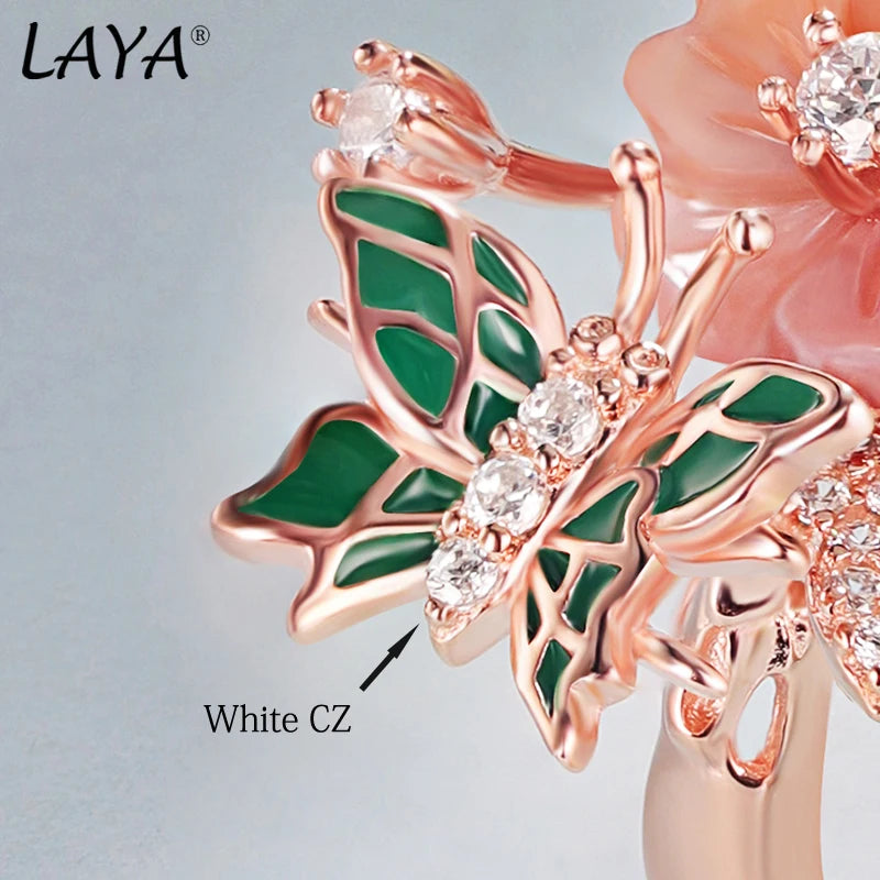 Laya Ring For Women High Quality Zircon Natural Shell Flower Butterfly Enamel 925 Sterling Silver Anillos Fashion Jewelry