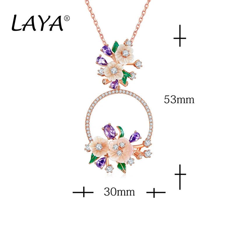 LAYA 925 Sterling Silver Fashion Natural Shell Flower Green Leaf Enamel High Quality Zircon Necklace For Women Wedding Jewelry