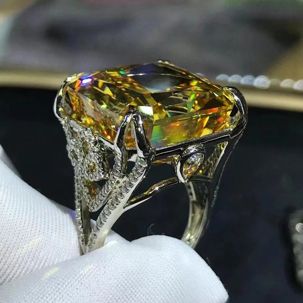 WUIHA Top Quality New 925 Sterling Silver 3EX 20CT VVS Yellow Created Moissanite Wedding Engagement Customized Ring Fine Jewelry