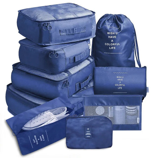 9 Pieces Set Travel Organizer Storage Bags Suitcase Packing Set Storage Cases Portable Luggage Organizer Clothes Shoe Tidy Pouch