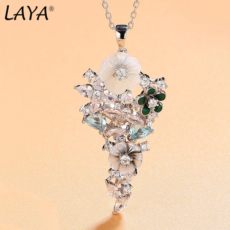 Laya 925 Sterling Silver Summer Hot Style Luxury Jewelry High Quality Zircon Natural Shell Flower Necklace For Women 2022 Trend