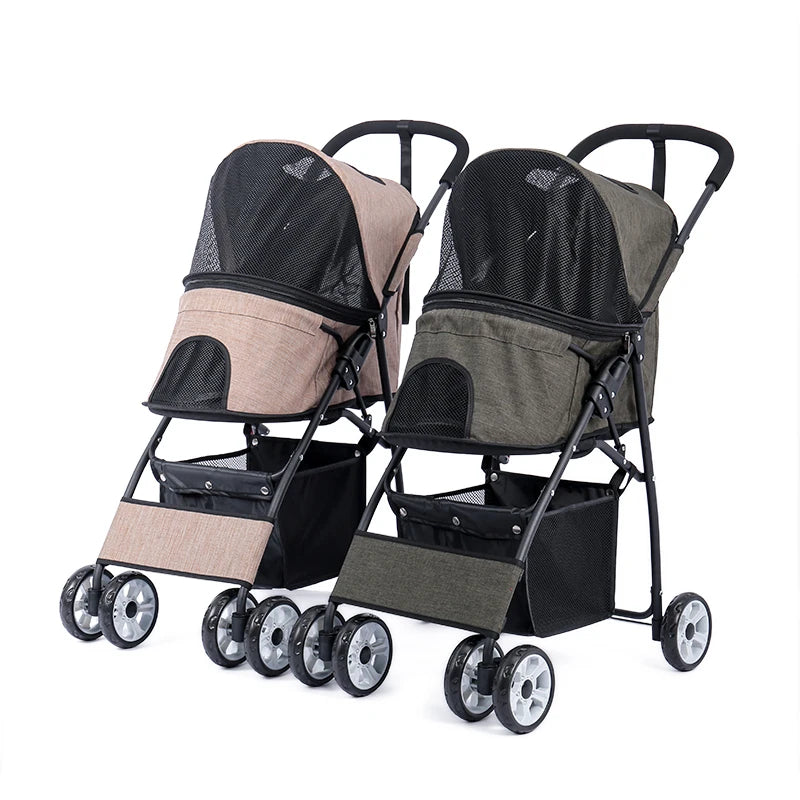 Foldable Pet Stroller 4-Wheel Dog Travel Stroller Pushchair Jogger with Storage Basket for Puppy Cat Pet Suplies Outdoor