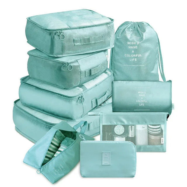 9 Pieces Set Travel Organizer Storage Bags Suitcase Packing Set Storage Cases Portable Luggage Organizer Clothes Shoe Tidy Pouch
