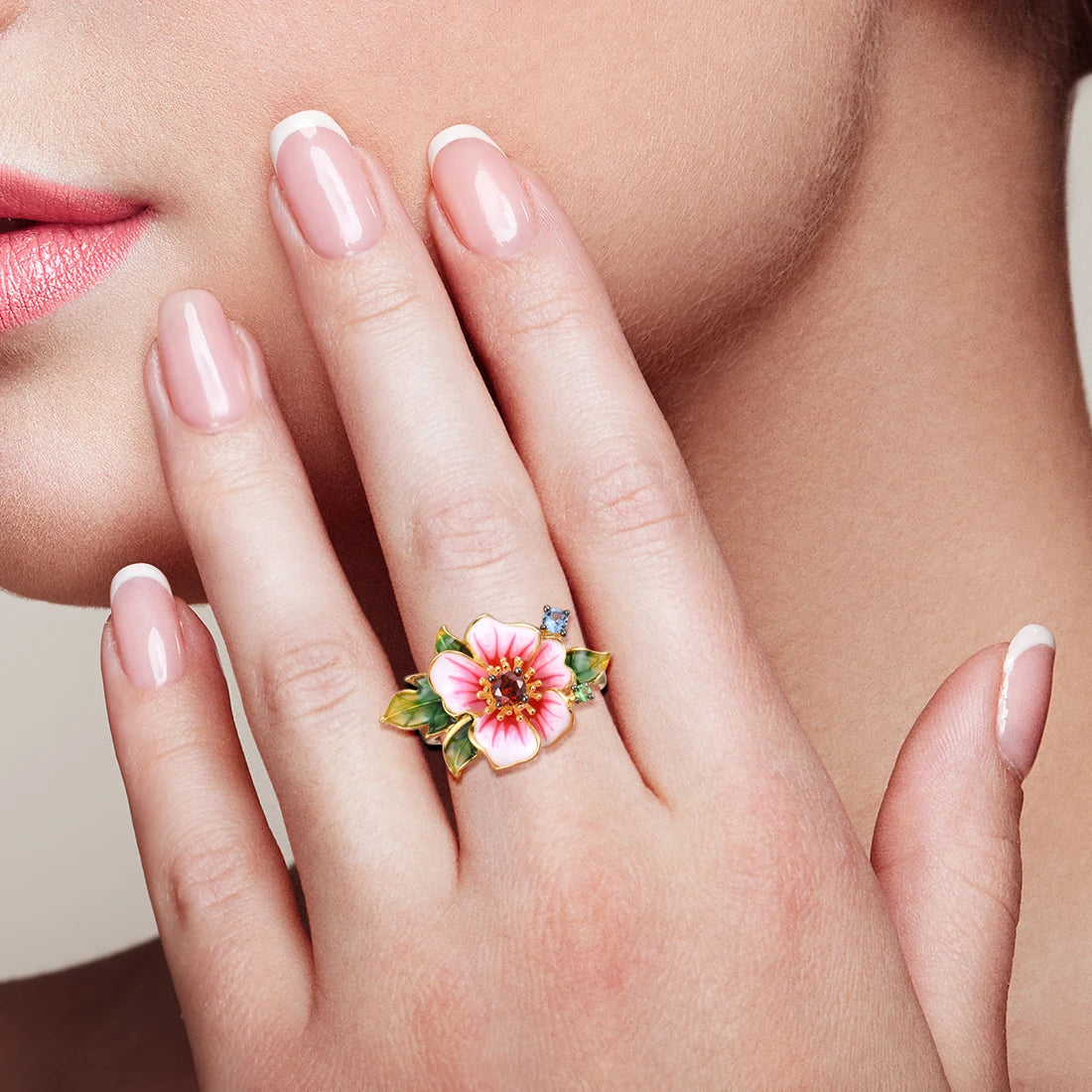 SANTUZZA Pure 925 Sterling Silver Rings For Women Exquisite Blooming Flower Garnet CZ Ring Party Fine Jewelry Handmade Enamel