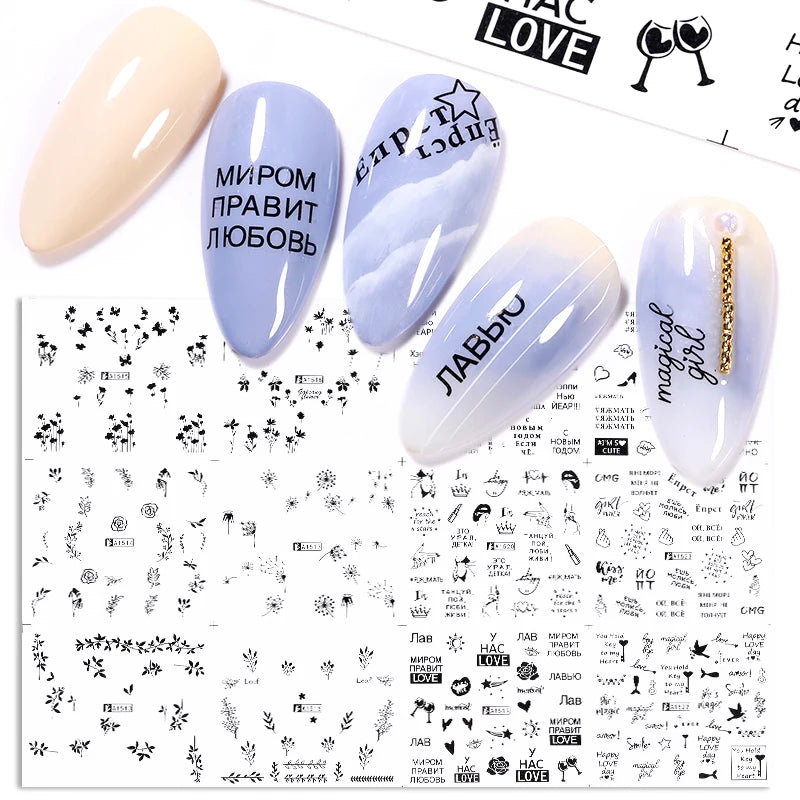 12 Designs Nail Stickers Set Mixed Floral Geometric Nail Art Water Transfer Decals Sliders Flower Leaves Manicures Decoration