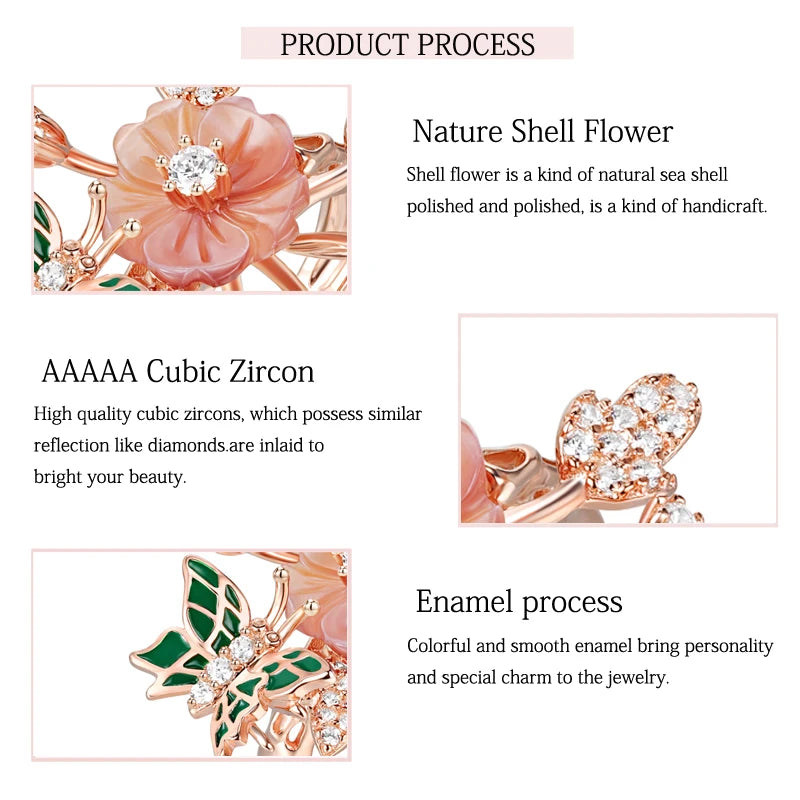 Laya Ring For Women High Quality Zircon Natural Shell Flower Butterfly Enamel 925 Sterling Silver Anillos Fashion Jewelry