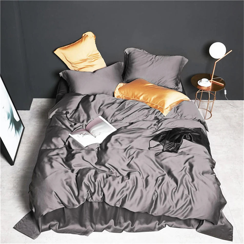 Lanlika White 100% Silk Bedding Set Double Queen King Duvet Cover Fitted Sheet Or Flat Sheet Bed Linen Pillowcase 4PCS