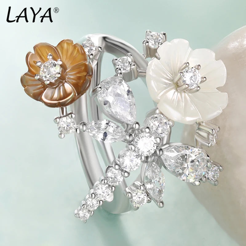 Laya 925 Sterling Silver Summer Hot Style High Quality Zircon Natural Shell Flower Dragonfly Ring For Women Luxury Jewelry
