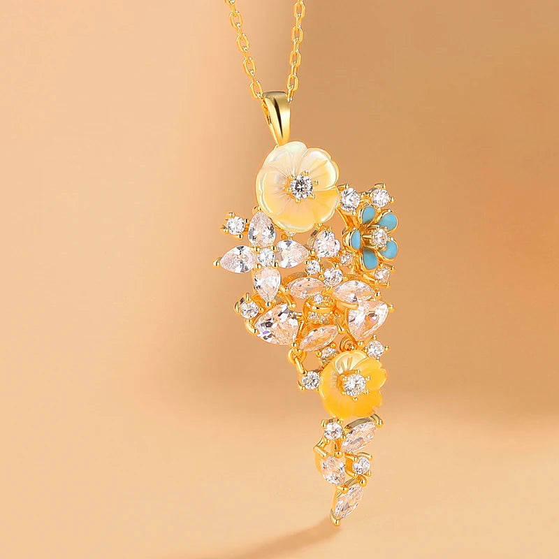 Laya 925 Sterling Silver Summer Hot Style Luxury Jewelry High Quality Zircon Natural Shell Flower Necklace For Women 2022 Trend