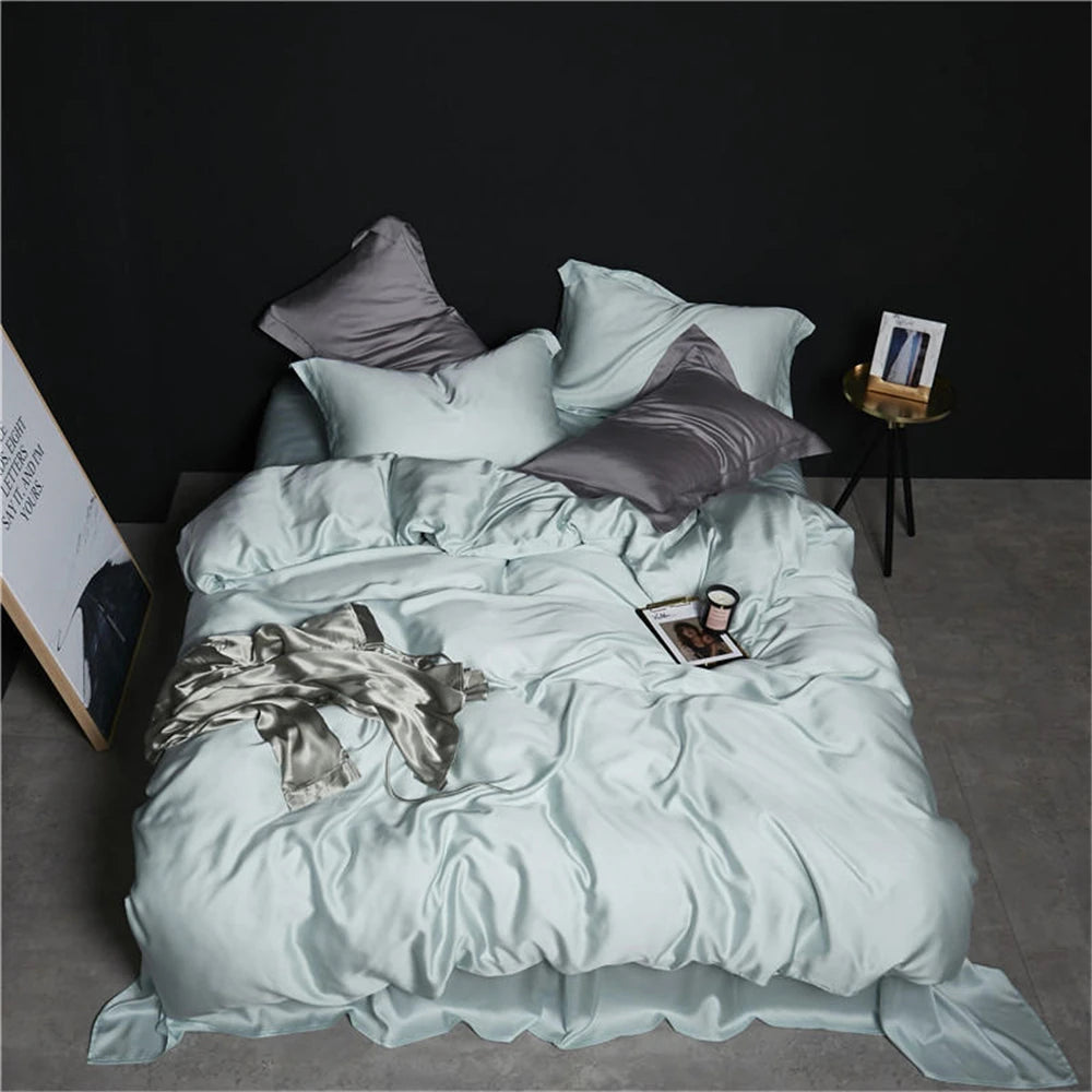 Lanlika White 100% Silk Bedding Set Double Queen King Duvet Cover Fitted Sheet Or Flat Sheet Bed Linen Pillowcase 4PCS