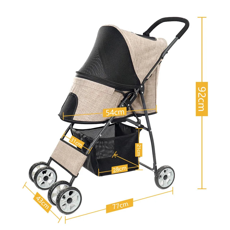 Foldable Pet Stroller 4-Wheel Dog Travel Stroller Pushchair Jogger with Storage Basket for Puppy Cat Pet Suplies Outdoor