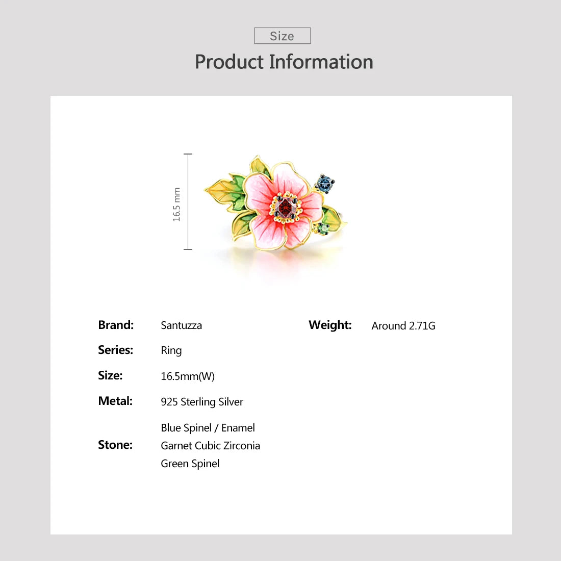 SANTUZZA Pure 925 Sterling Silver Rings For Women Exquisite Blooming Flower Garnet CZ Ring Party Fine Jewelry Handmade Enamel