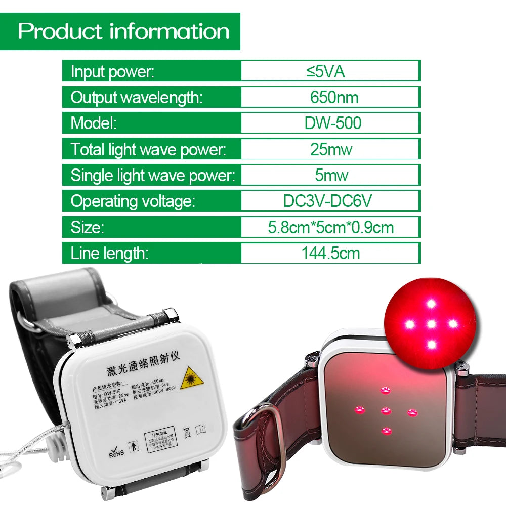 650nm Laser Therapy Wrist Diode LLLT Watch Diabetes Hypertension Cholesterol Treatment Laser Physiotherapy Watch Accessories
