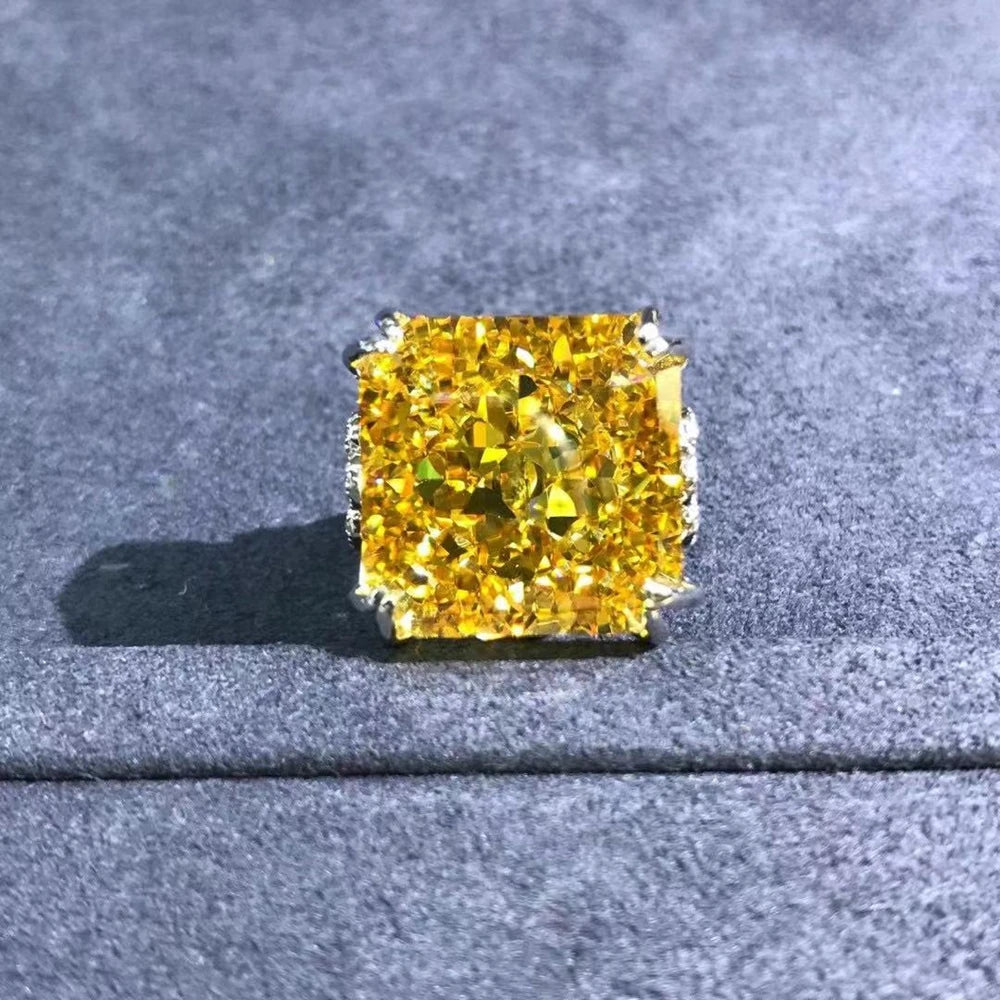 WUIHA Top Quality New 925 Sterling Silver 3EX 20CT VVS Yellow Created Moissanite Wedding Engagement Customized Ring Fine Jewelry