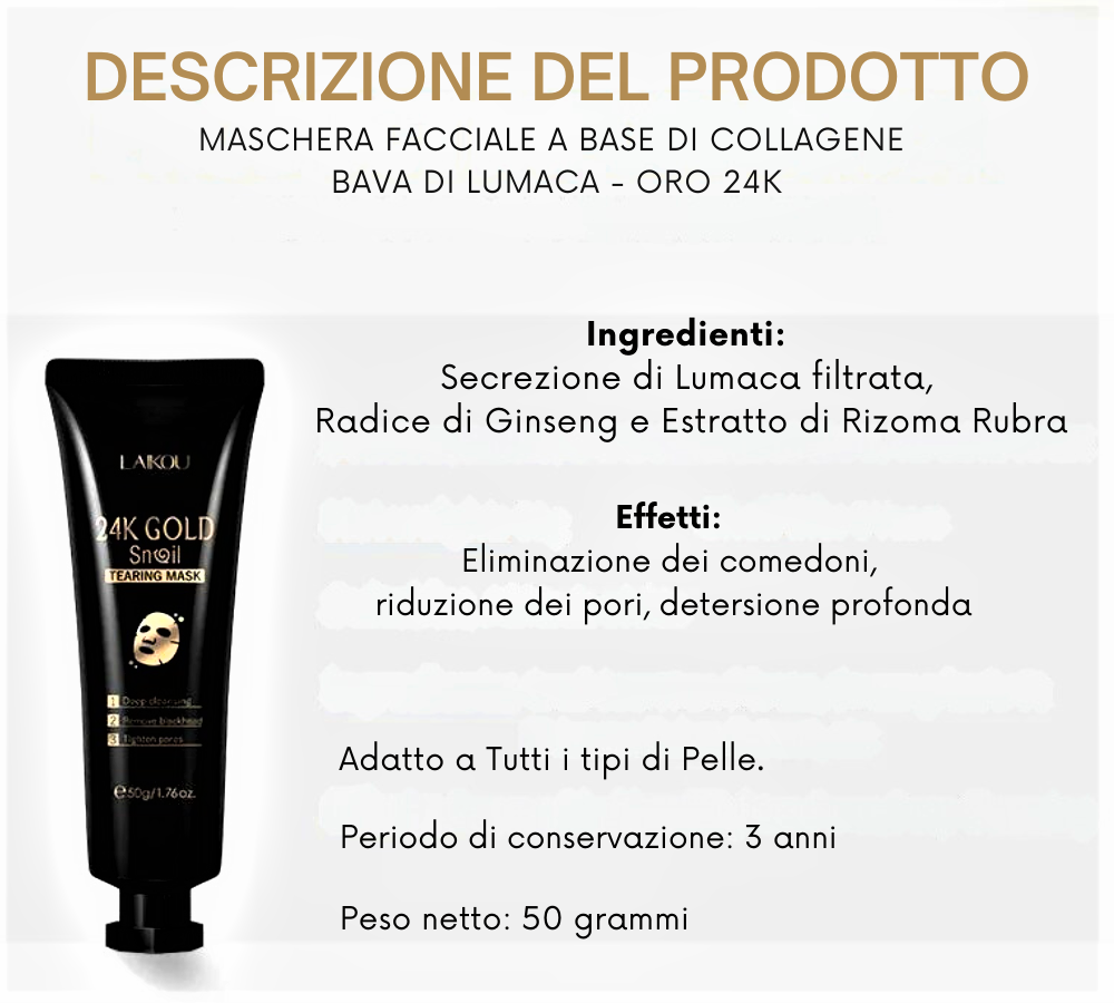Mascarilla de belleza con colágeno, oro de 24 quilates, baba de caracol y raíz de ginseng