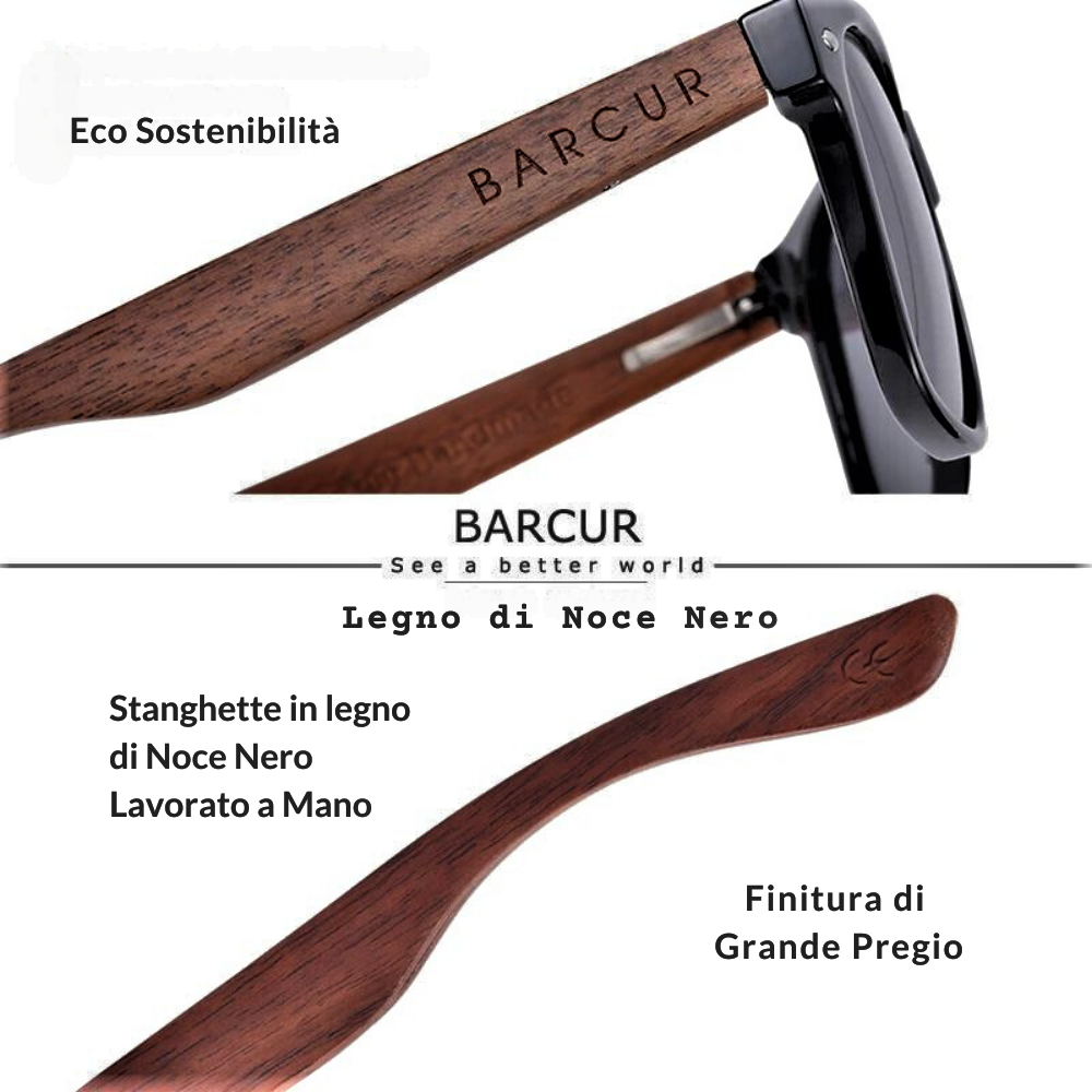 Gafas polarizadas BARCUR en caja de madera natural y nogal negro