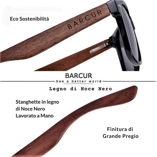Occhiali Polarizzati BARCUR in Noce Nero e Scatola in Legno Naturale