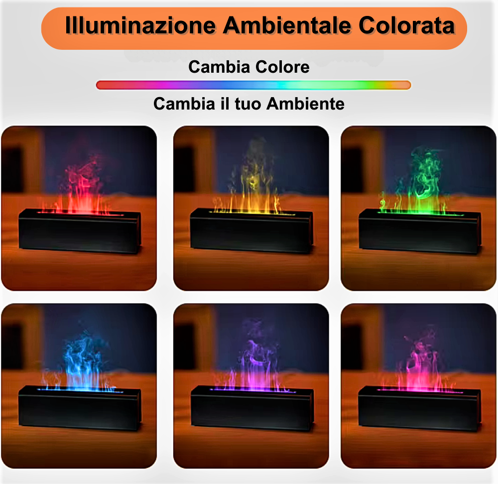 Diffusore per Aromaterapia con Simulazione di Fiamme Colorate: Design e Benessere in un Solo Dispositivo