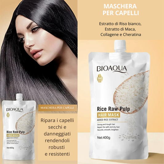 Maschera all'Estratto di Riso bianco, Maca, Collagene e Cheratina