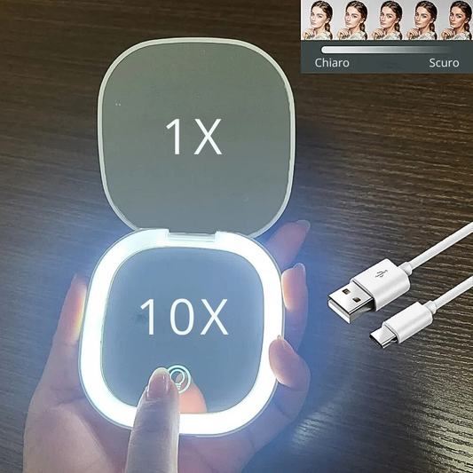 Mini Specchio Make Up con Ingrandimento e Illuminazione