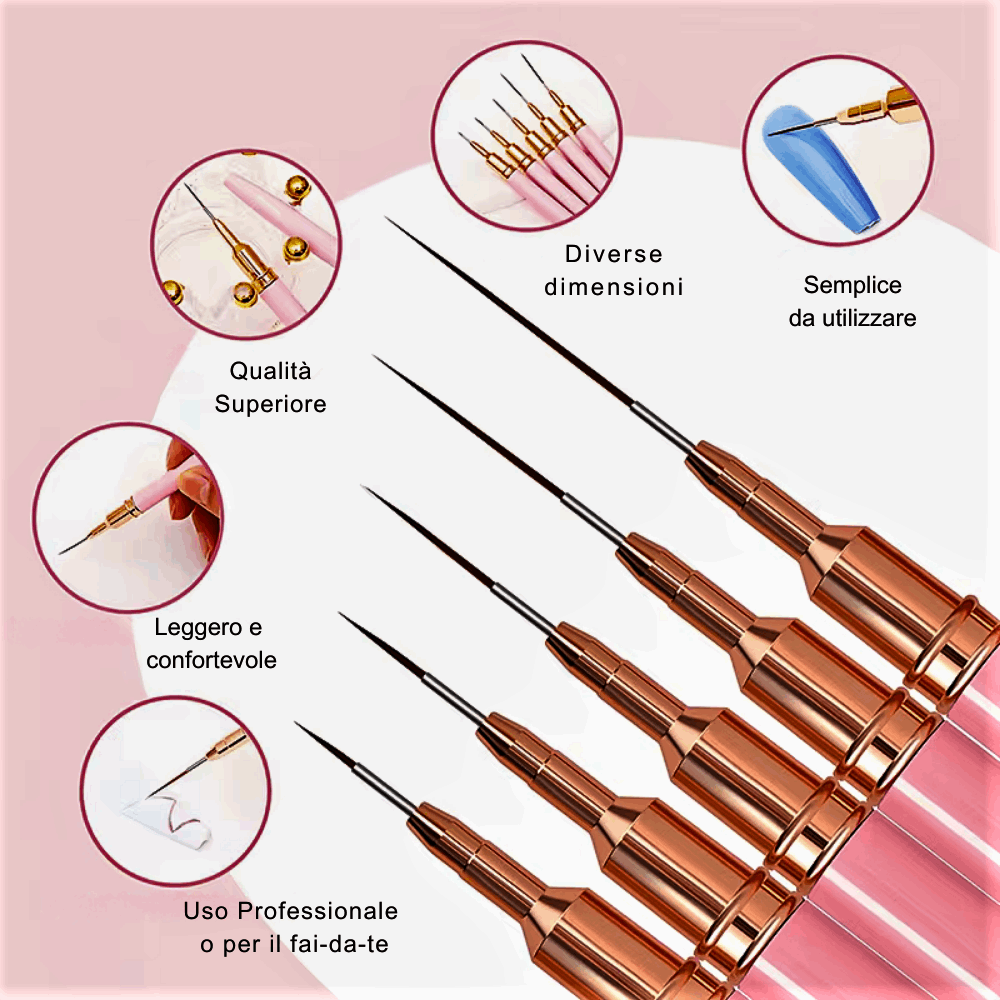 Set Professionale 5 Pennelli per Nail Art e Make-Up: Precisione e Creatività a Portata di Mano