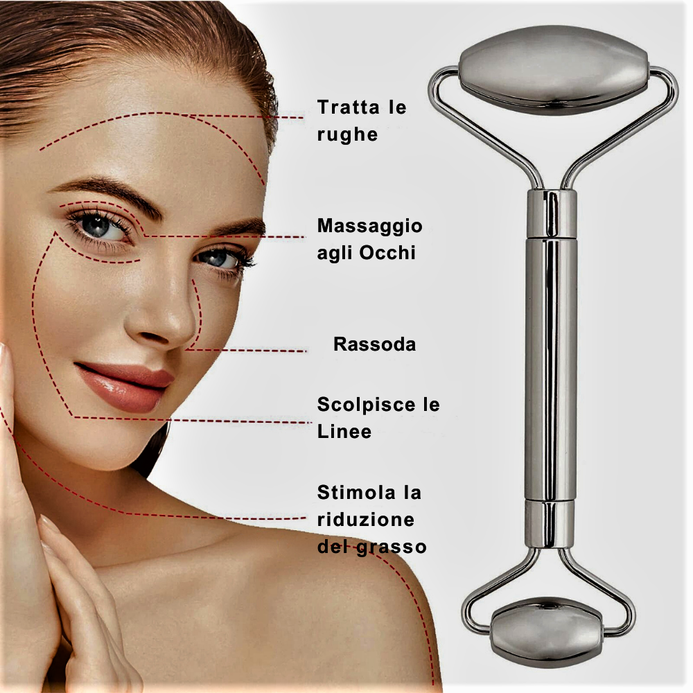 Rodillo y Gua Sha en Acero para un Rostro Suave y Luminoso
