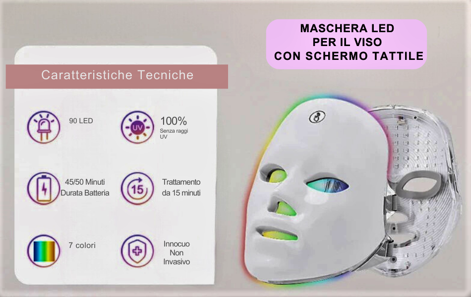 Maschera Facciale LED Fotonici a 7 Colori – Ringiovanimento Totale con Tecnologia Fotonica