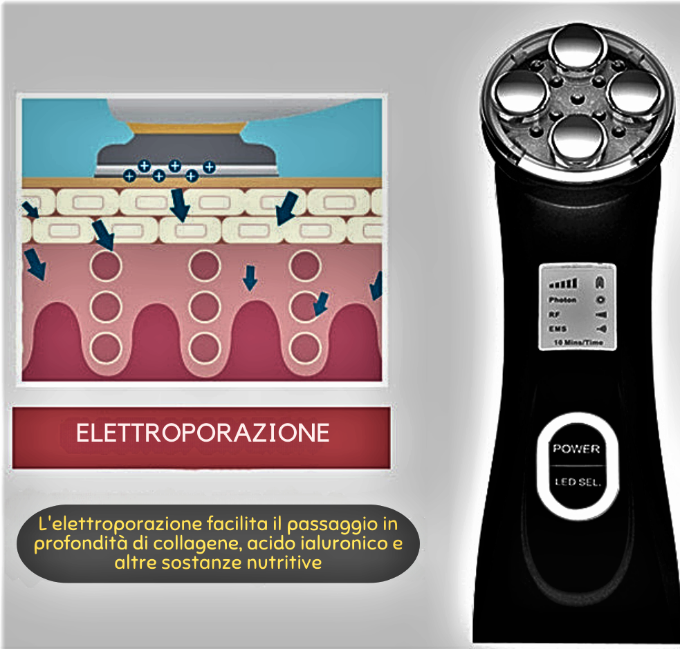 Dispositivo de belleza multifuncional de alta tecnología: EMS, electroporación, radiofrecuencia RF y LED fotónico