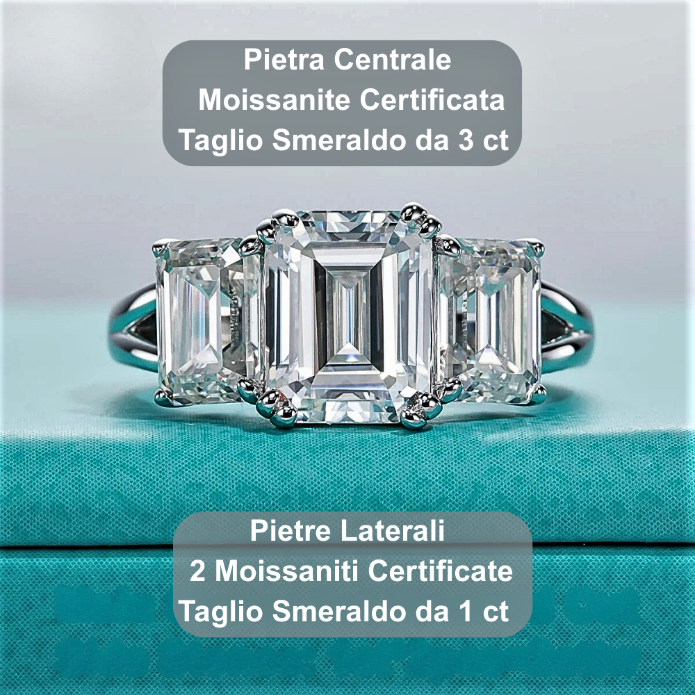 Trilogy con Moissaniti Certificate Taglio Smeraldo di 5 ct