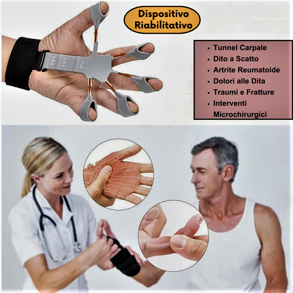 Dispositivo de fisioterapia que estira los dedos, fortalece el agarre y entrena la fuerza