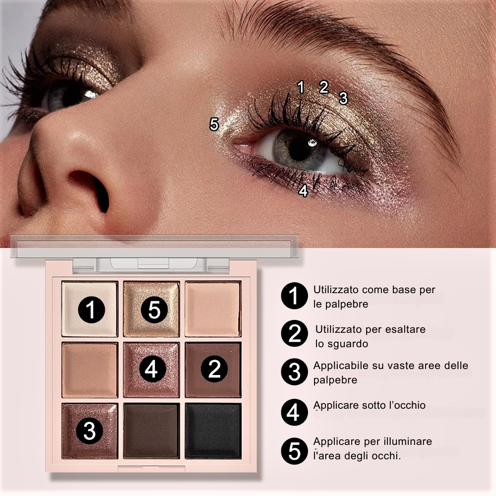 Palette Ombretti 9 Colori – Eleganza Naturale, Luce Sofisticata