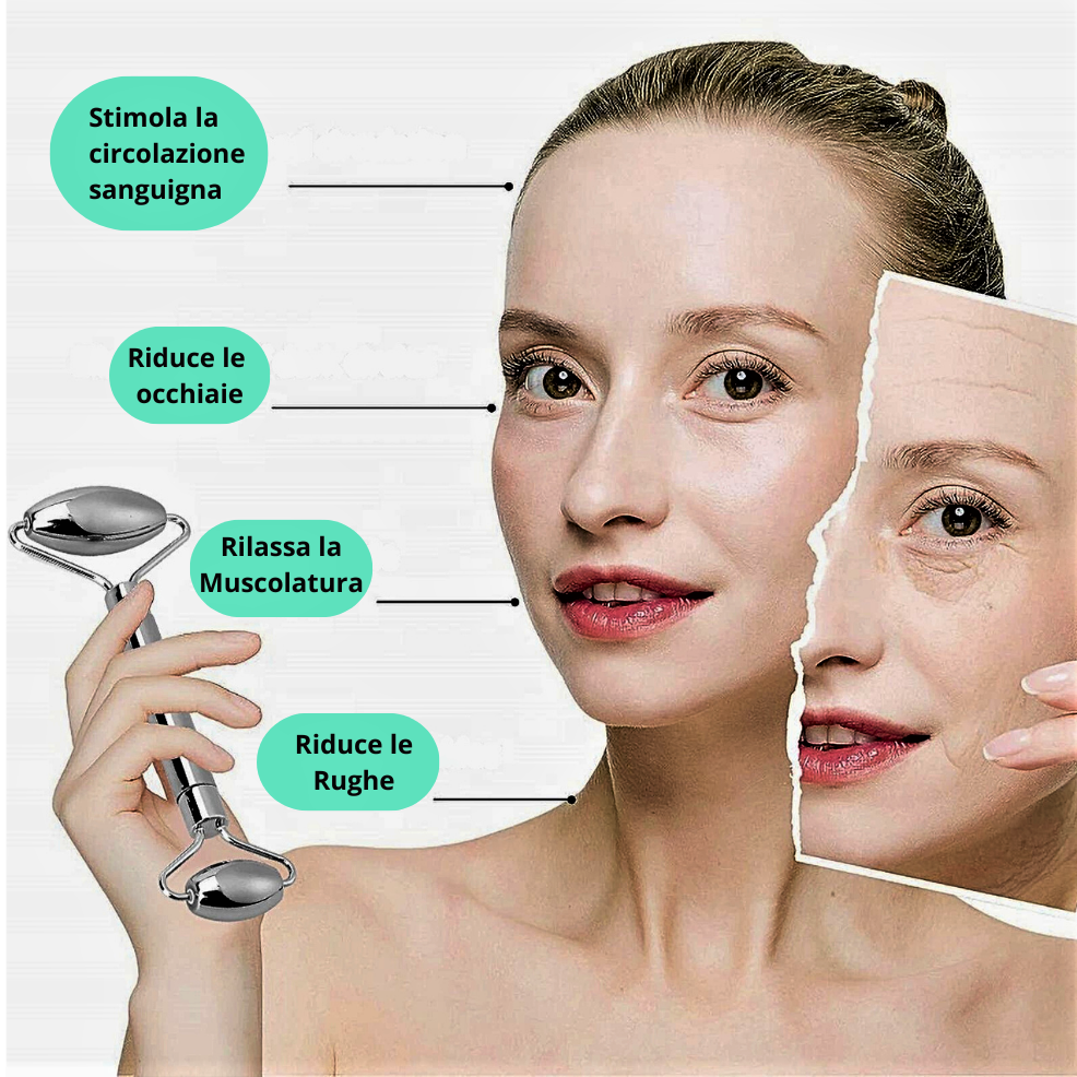 Rodillo y Gua Sha en Acero para un Rostro Suave y Luminoso