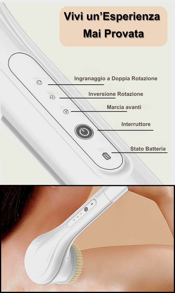Spazzola Elettrica per Doccia 3-in-1: Pulizia Profonda, Massaggio e Relax Totale