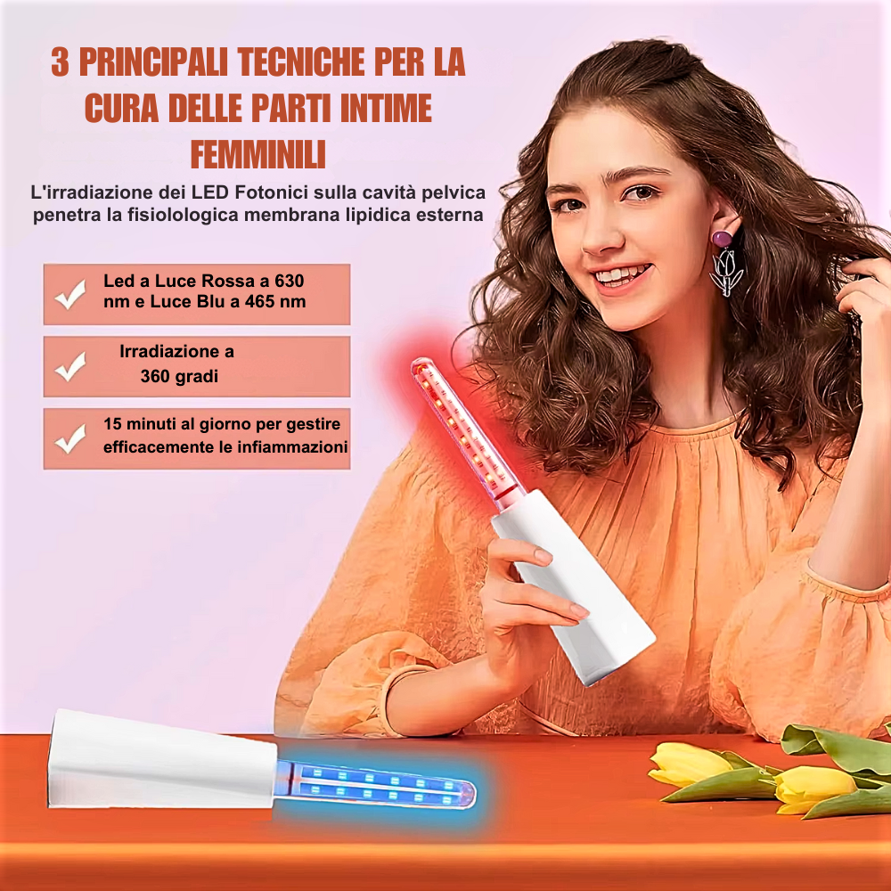 Dispositivo de terapia ginecológica con LED fotónicos azules y rojos