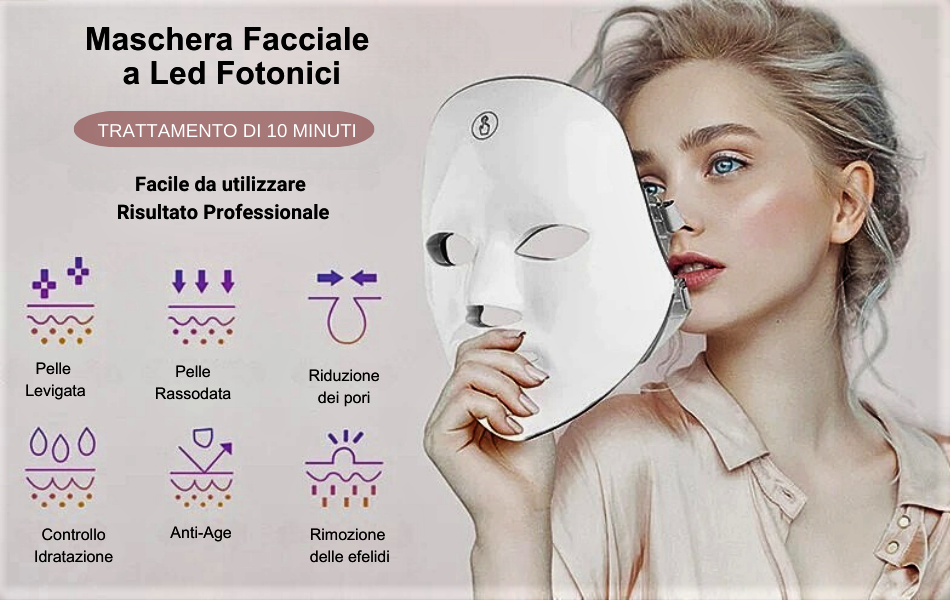 Maschera Facciale LED Fotonici a 7 Colori – Ringiovanimento Totale con Tecnologia Fotonica