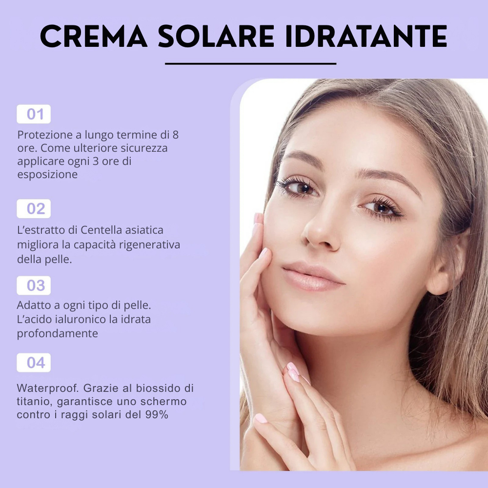 Crema Solare Curativa con Centella, Acido Ialuronico e Collagene