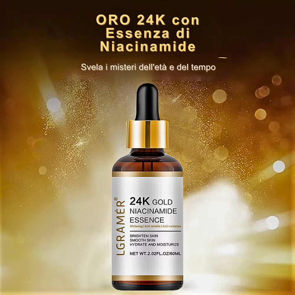 Siero Viso 24K Gold con Nicotinamide e Acido Ialuronico Azione Illuminante e Anti-age