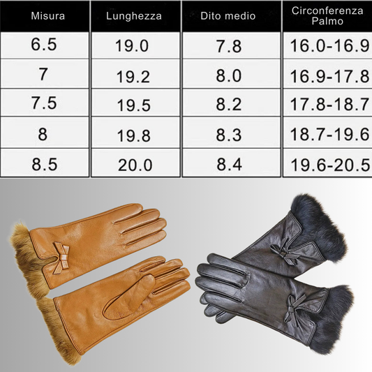 Guanti in Pelle di Pecora, Pelliccia di Lapin e fodera in Velluto