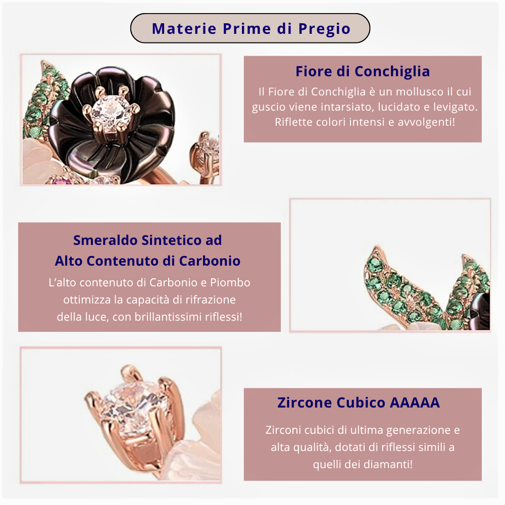 Anello con Conchiglie Naturali Intarsiate e Rubini e Smeraldi Sintetici