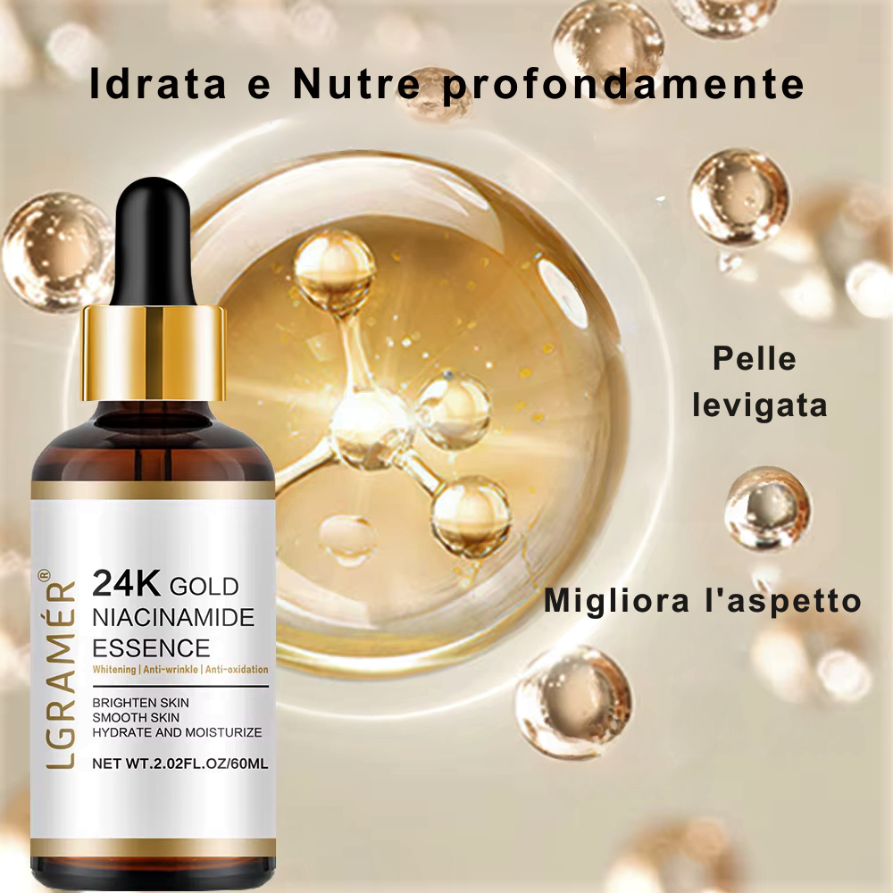 Siero Viso 24K Gold con Nicotinamide e Acido Ialuronico Azione Illuminante e Anti-age
