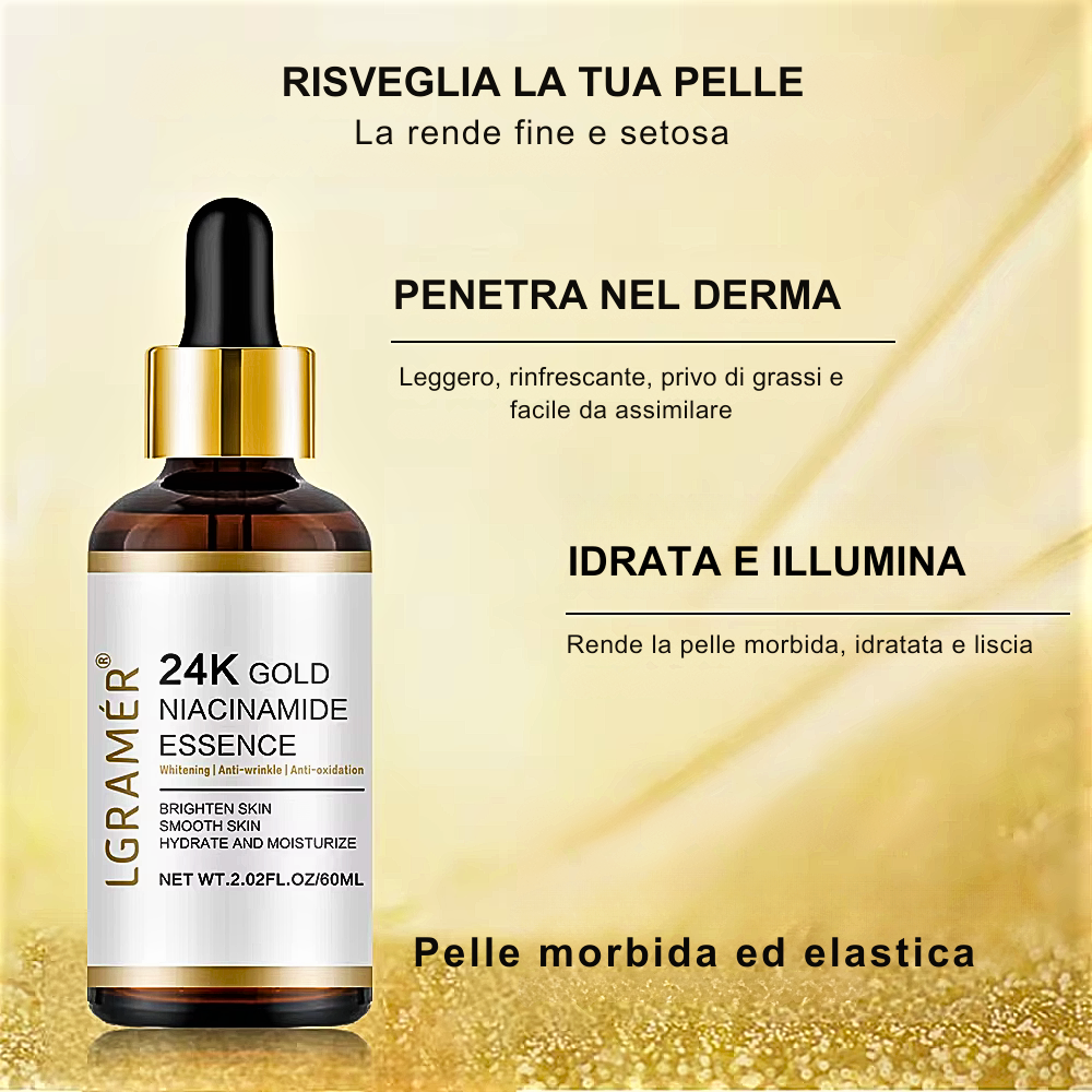 Siero Viso 24K Gold con Nicotinamide e Acido Ialuronico Azione Illuminante e Anti-age