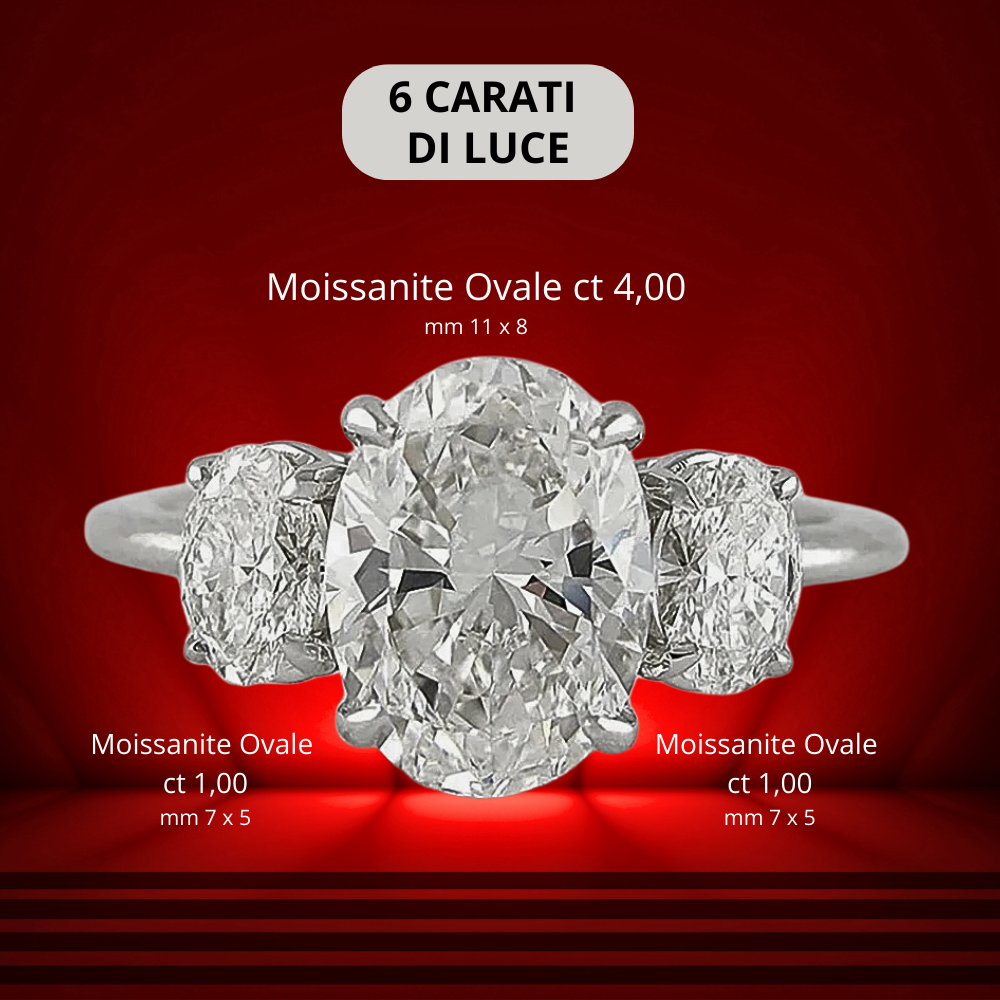 Anello 3 Moissaniti Taglio Ovale per ct 6,00