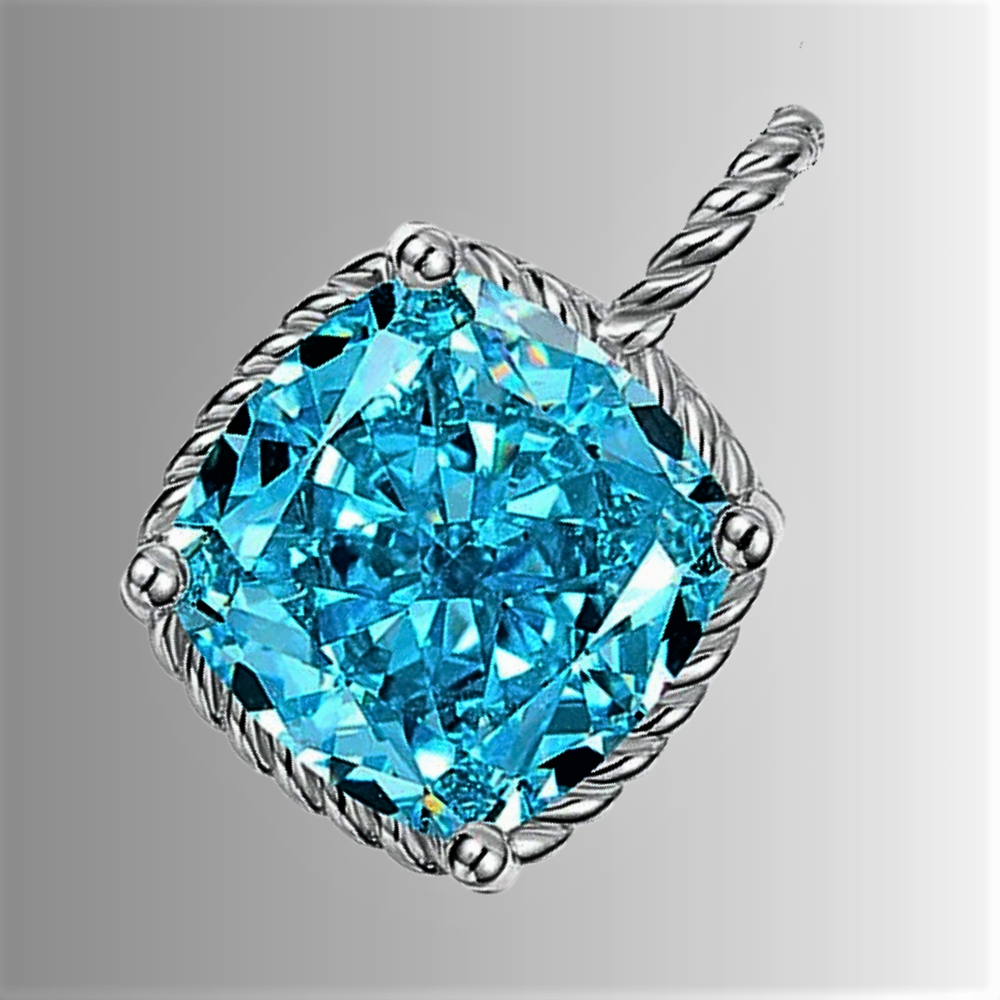 Collana con Acquamarina Taglio Cuscino Sintetica ad Alto contenuto di Carbonio
