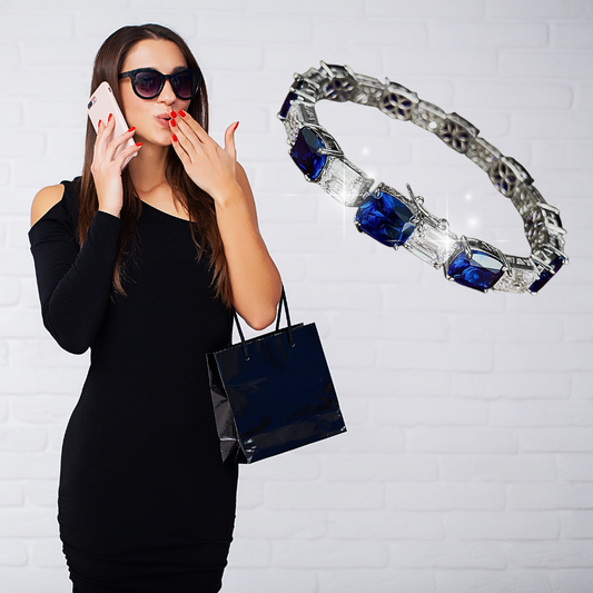 Bracciale con Zaffiri Coltivati Taglio Cuscino e Diamanti Taglio Smeraldo