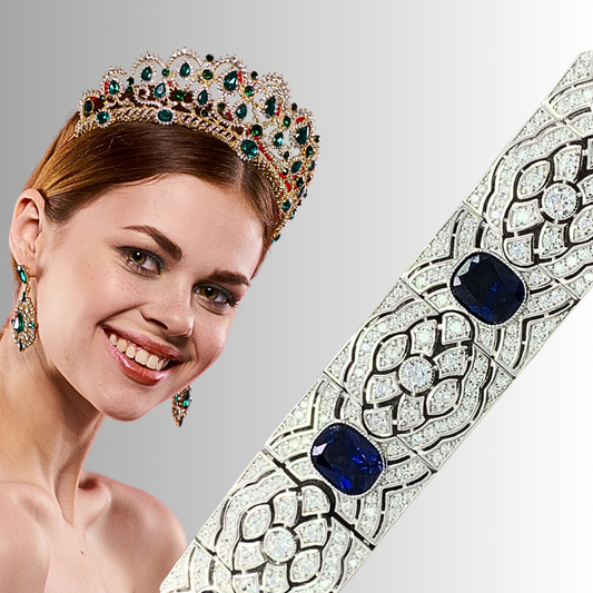 Bracciale a Fascia con Zaffiri Lab Grown Taglio Cuscino e Brillanti Sintetici ad Alto Contenuto di Carbonio