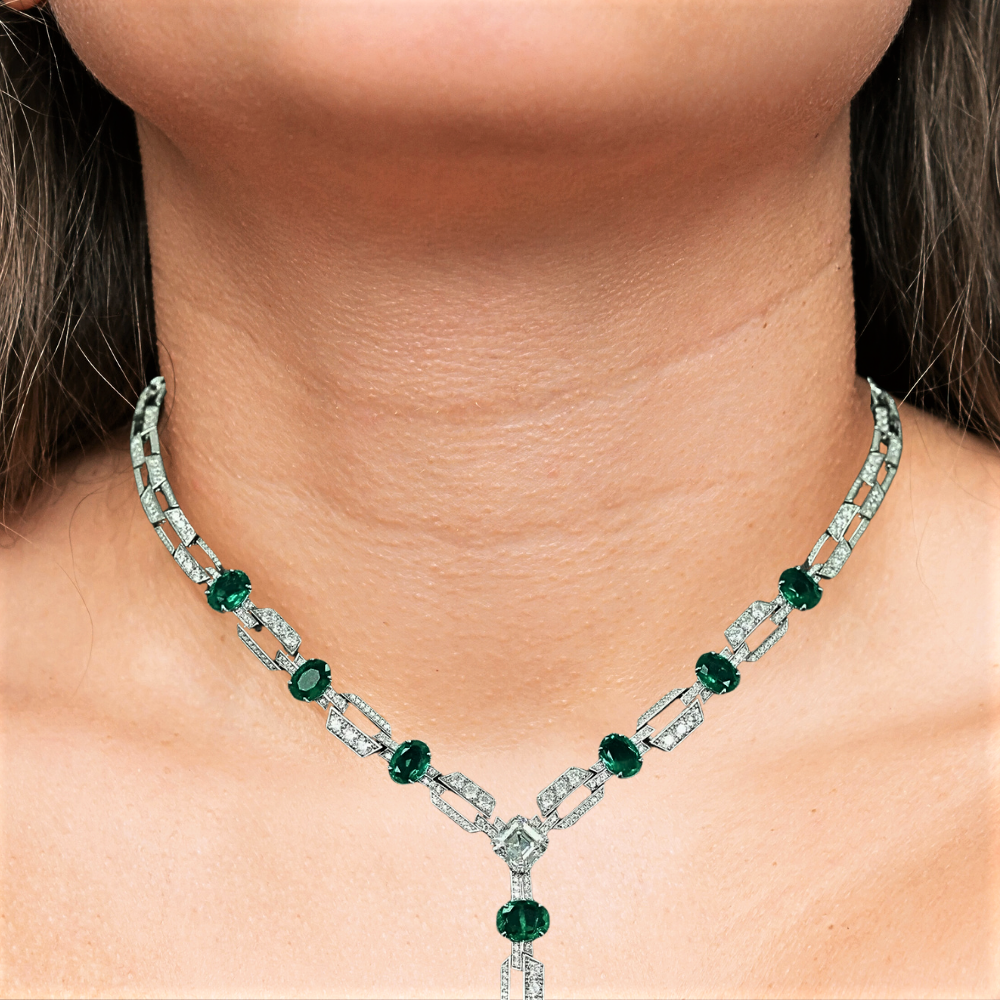 Collana con Smeraldi e Diamanti Coltivati