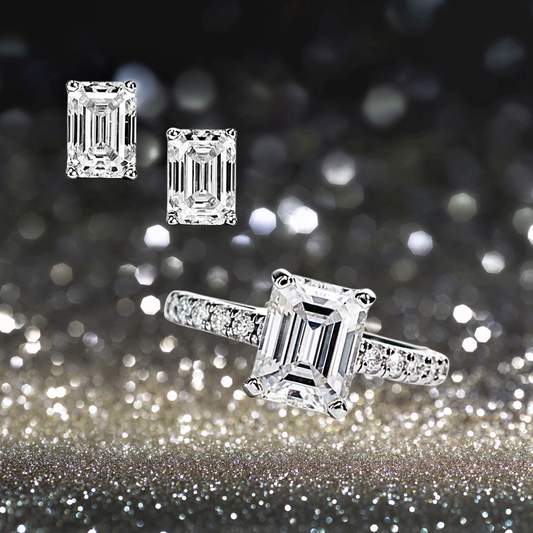 Parure Anello e Orecchini con Moissanite D Color Taglio Smeraldo per ct 5.00