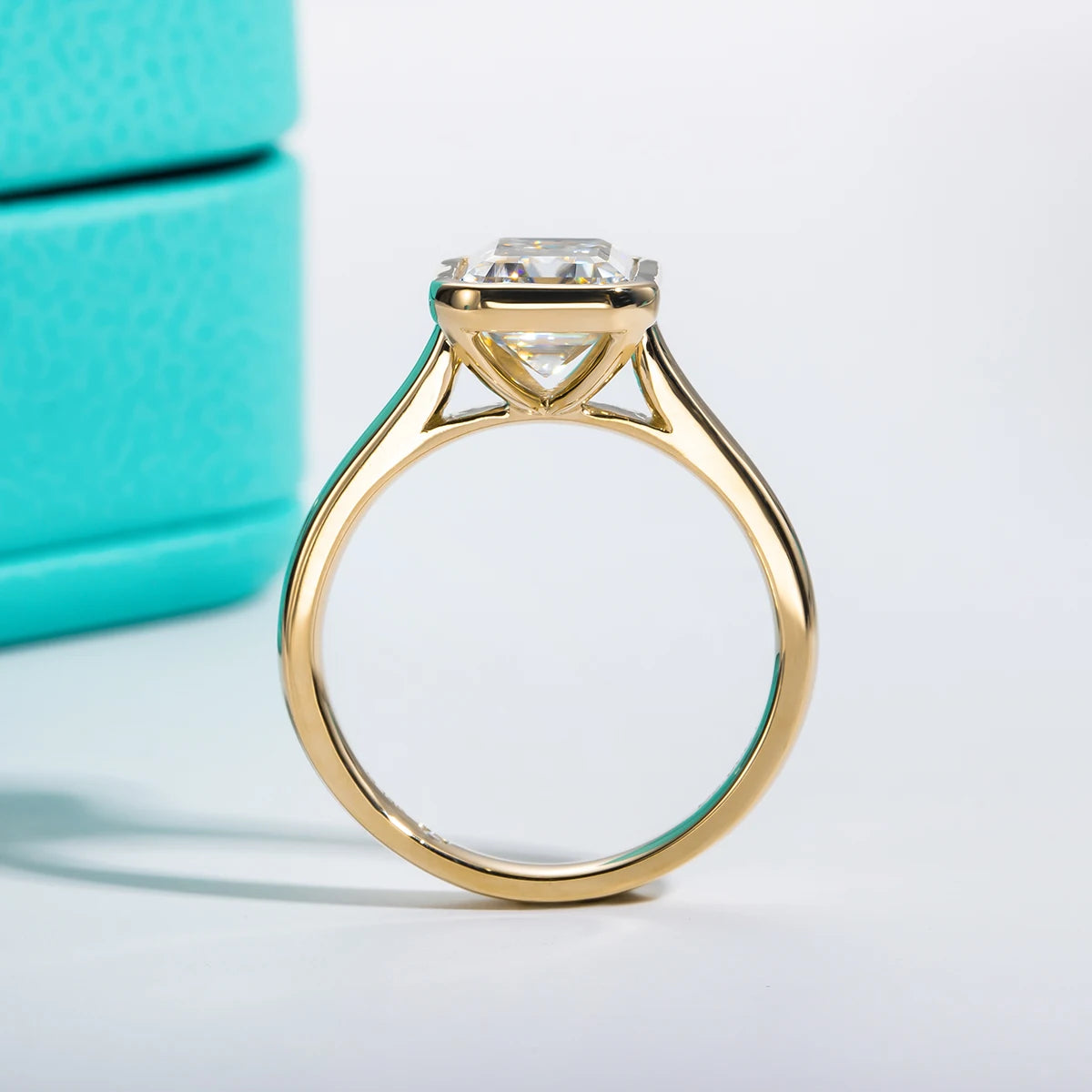 AnuJewel 3ct Emerald Cut D Color Moissanite Engagement Ring Yellow Color 925 Sterling Silver Rings For Women Jewelry Wholesale