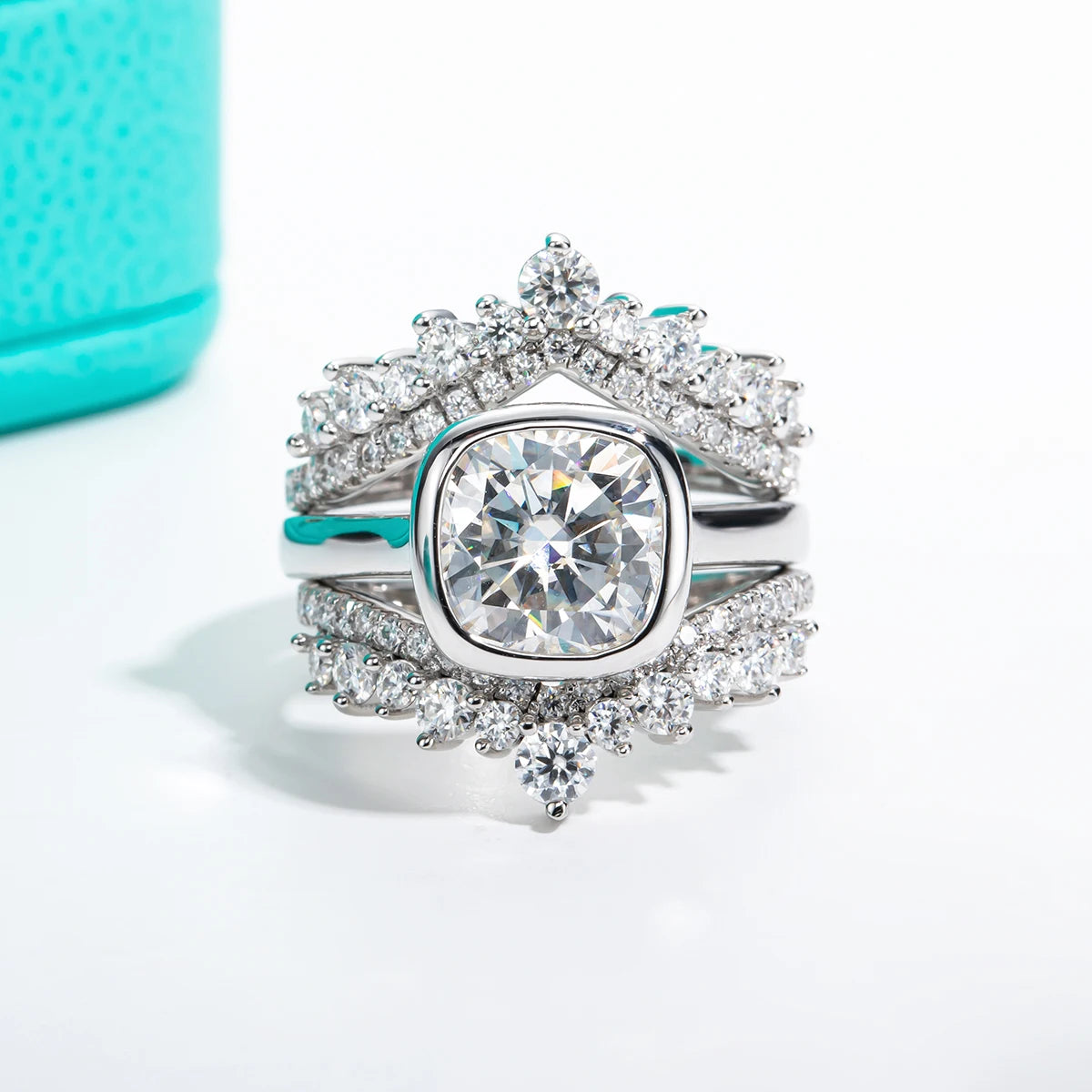 AnuJewel 3ct D Color Cushion Cut Moissanite Bezel Engagement Wedding Ring 925 Sterling Silver Rings For Women Jewelry Wholesale